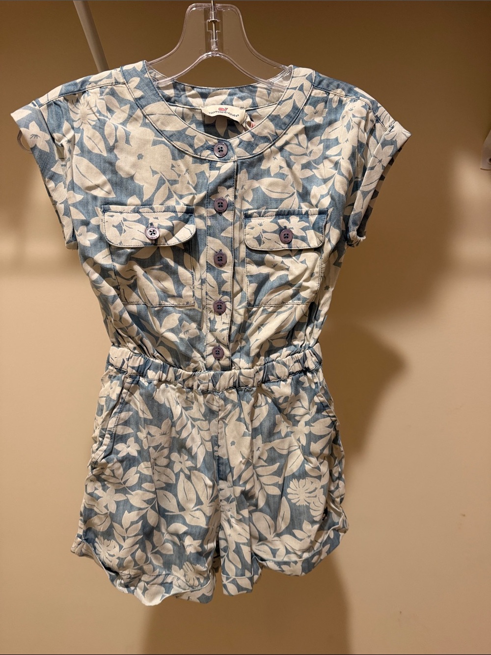 Vineyard Vines Blue and Cream Floral Short Sleeve Romper